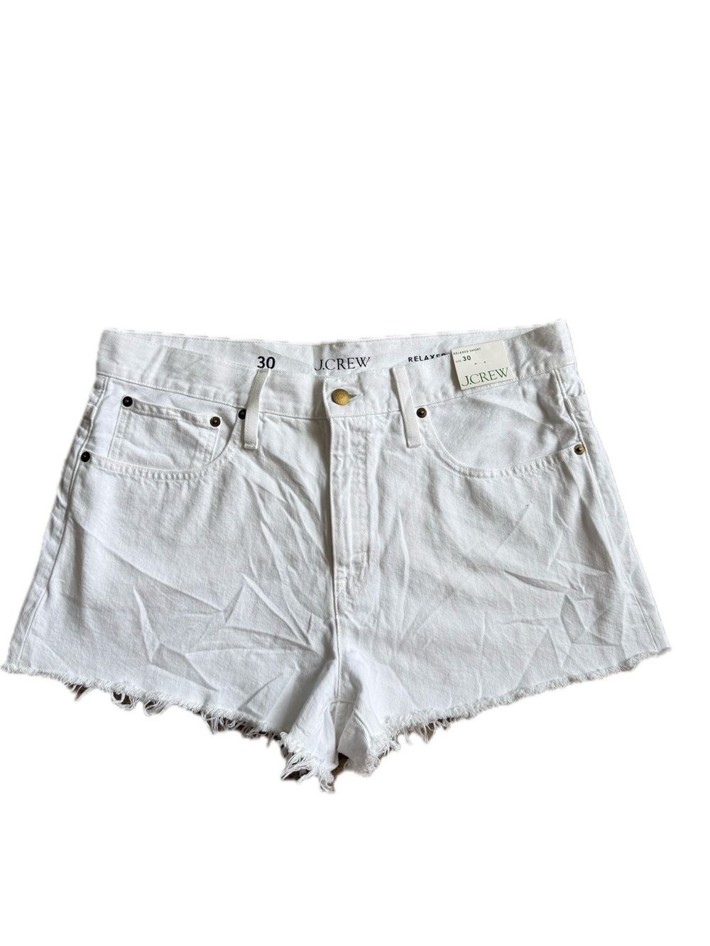 J. Crew White High-Rise Frayed Hem Denim Shorts